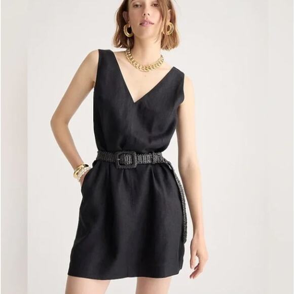 J. CREW Maxine V-Neck Shift Dress Linen Black Sz L {Q26} - Picture 1 of 8